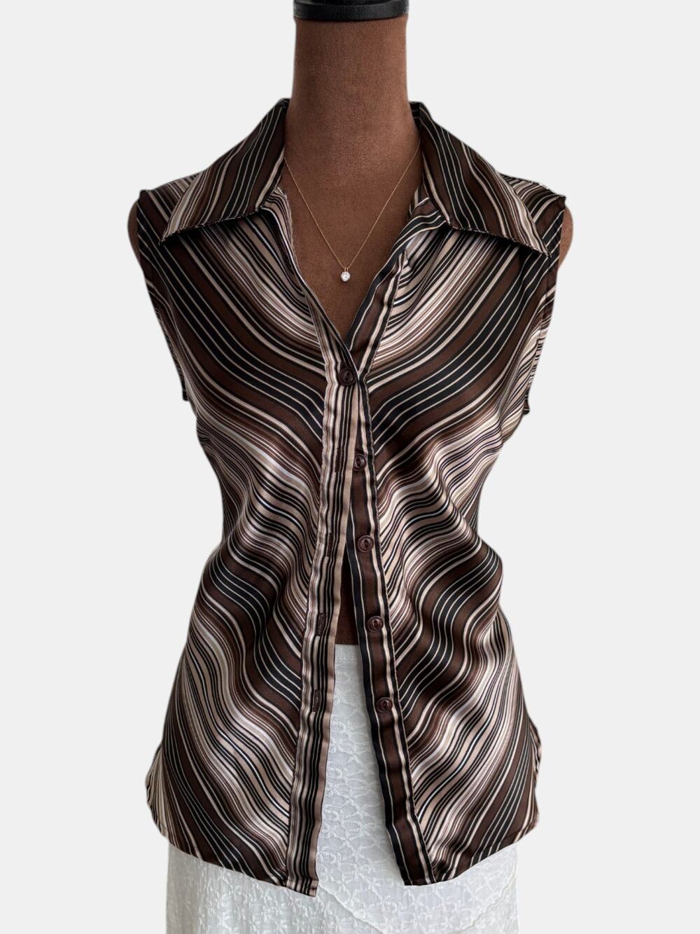 90s Vintage Giorgio Fiorlini Collection Striped Satin Sleeveless Blouse Medium